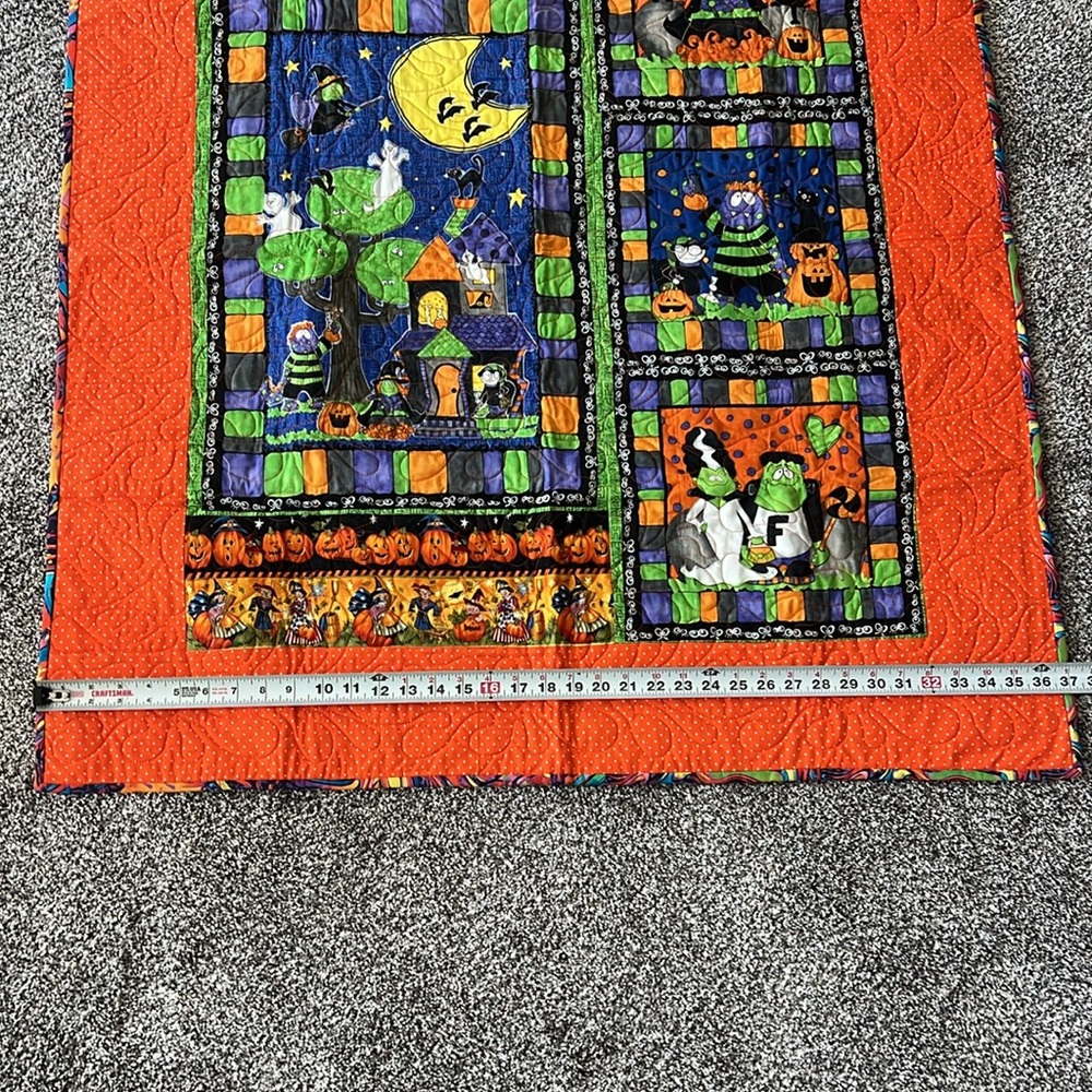 Handmade Halloween Themed Quilt with Orange and Black Accents - Picture 6 of 7